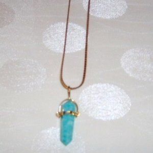 Necklace Turquoise Stone Gold Chain Handmade Vintage